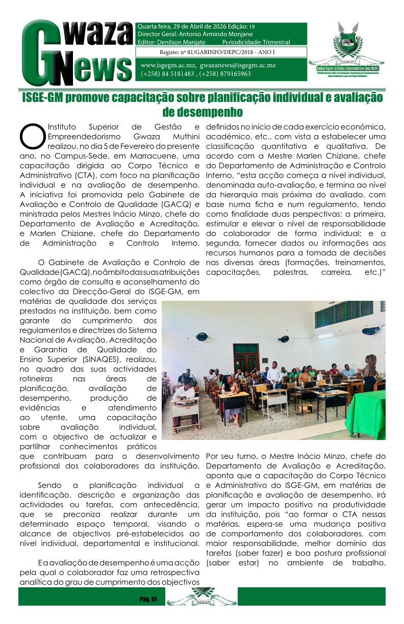 Capa do Jornal Gwaza News — Edição 19