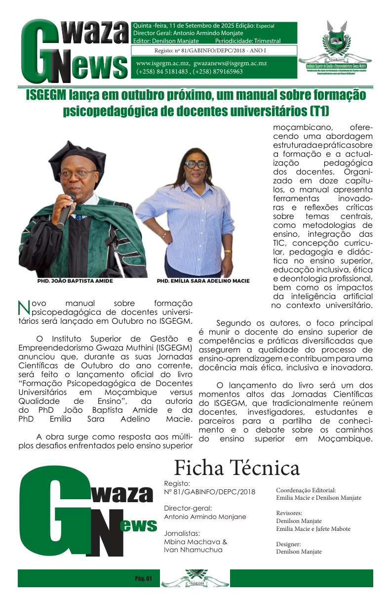 Capa do Jornal Gwaza News — Edição especial — Lançamento do Livro