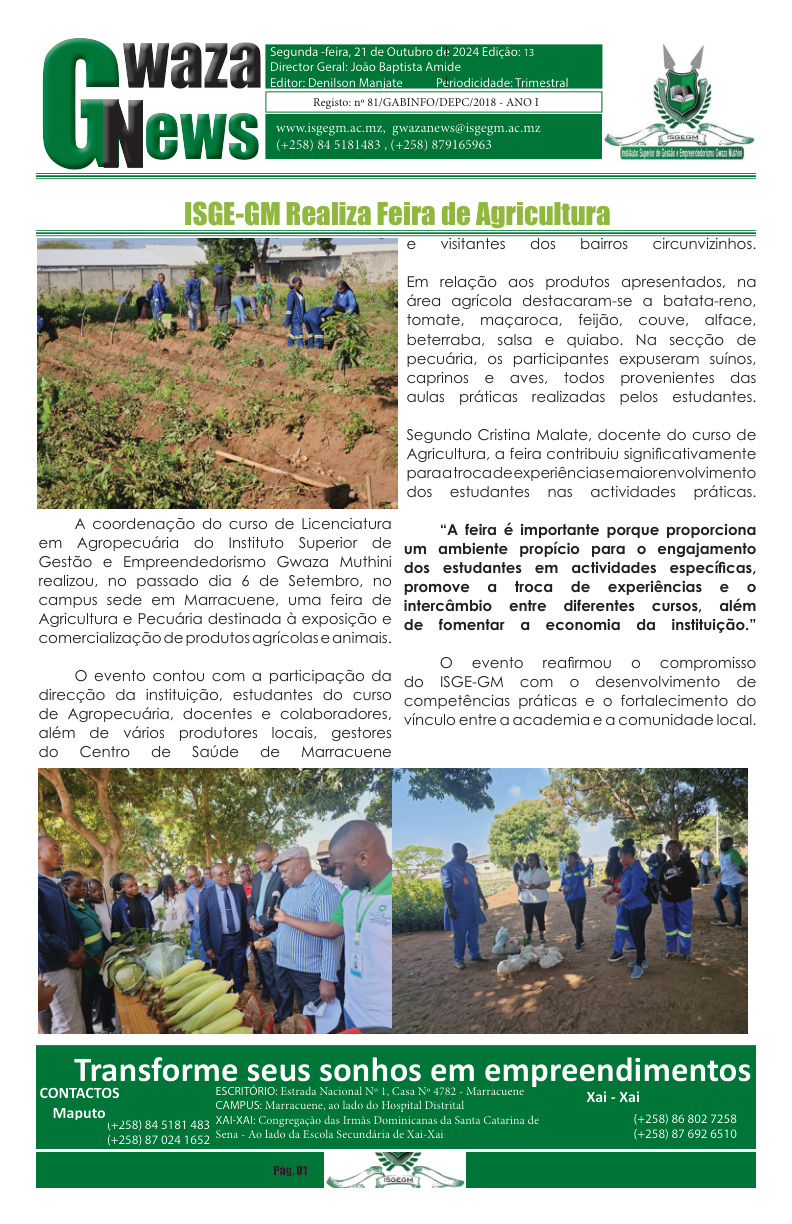 Capa do Jornal Gwaza News — Edição 13 — Semana Aberta